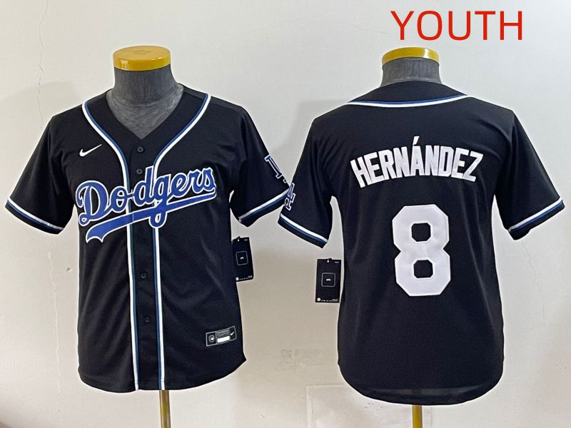Youth 2025 Los Angeles Dodgers #8 Hernandez Black Three generations Fashion Nike MLB Jersey style 1